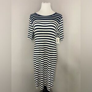 LuLaRoe Julia Dress Black and White Stripes Midi Form Fitting